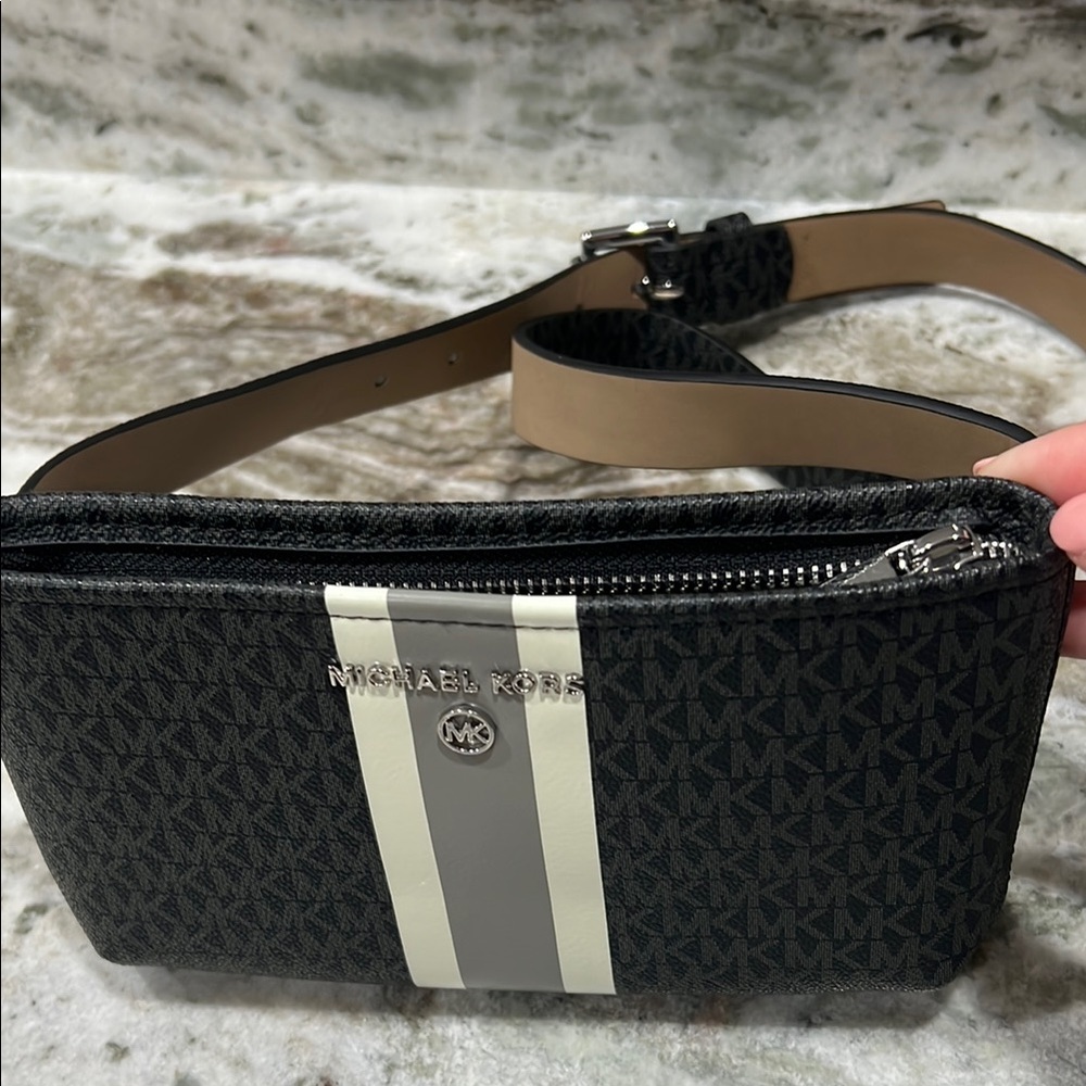 Michael Kors Black Gray and Cream Belt Bag